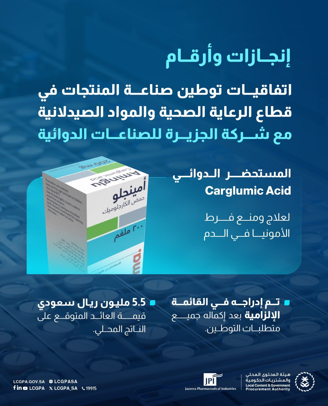 هيئة المحتوى المحلي: توقيع اتفاقية مع «الجزيرة للصناعات الدوائية» لتوطين مستحضر بعائد متوقع 5.5 مليون ريال